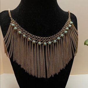 Elegant Gold and Blue Fringe Necklace